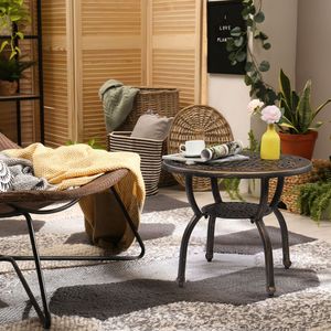 Tavolino Laterale da Esterno in Alluminio Pressofuso Antiruggine, Tavolino da Caffè per Patio, Giardino, Portico, Balcone ed Esterni - Product Image 4