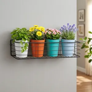 Support mural en fer noir pour plantes, porte-pot de fleurs décoratif pour balcon intérieur/extérieur, étagères murales de jardin - Product Image 2