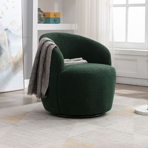 Fauteuil pivotant en tissu Teddy vert foncé avec anneau métallique noir en poudre pour salon - Product Image 1