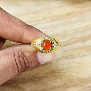 Anillo de Latón con Cornalina y Circonita de Alta Demanda, Anillo Solitario Chapado en Oro de 18k, Anillo de Estilo Vintage, Anillo de Declaración, Anillo al por Mayor para Mujer - Product Image 6