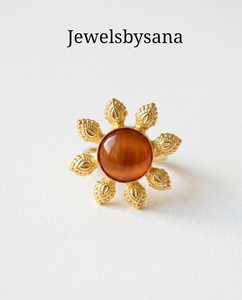 Anillo Ajustable de Latón Dorado Vintage con Piedra, Hecho a Mano, Banda Abierta para Mujer, Regalo - Product Image 3