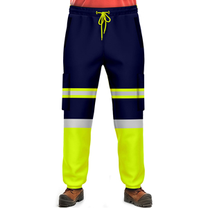 Pantalons de travail de classe 2 à haute visibilité jaunes et bleu marine avec bandes réfléchissantes, design personnalisé pour hommes - Product Image 4
