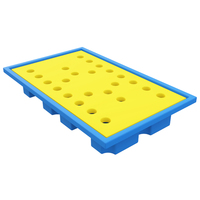Palette en plastique simple face, entrée 4 directions, jaune bleu, bac de stockage industriel empilable, capacité 17 kg