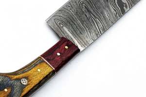 Cuchillo de Cocina Artesanal de Acero de Damasco con Mango de Madera de Olivo Carmesí para Rebanar - Product Image 5