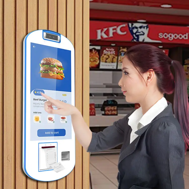 Sinmar Kfc Restaurant 21.5 Inch Gebogen Touchscreen Pos Fastfood Self Service Bestelling Systeem Terminal Machine Betaling Kiosk