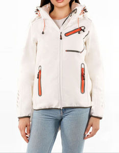 <b>Women's</b> <b>White</b> Hooded Waterproof <b>Jacket</b> With Orange Zippers Full Sleeve Utility Style Winter Wear - Product Image 2