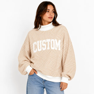 Sweat-shirt polaire oversize pour femme, col montant uni, brodé, doux, épais, respirant, basiques élégants, décontracté - Product Image 1