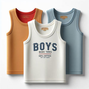 <b>Boys</b> O-Neck Sleeveless <b>Tank</b> <b>Tops</b> 100% Knit Cotton Quick Dry Casualwear Regular Plus Size Custom Logo Label Solid Colors for Kids - Product Image 4