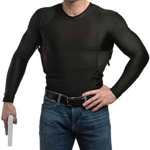 Chemise tactique noire à manches longues pour homme avec poches dissimulées, coupe ajustée, col rond, vêtement décontracté - Product Image 1