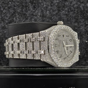 Montre mécanique en moissanite argentée, bracelet de 18 mm, bracelet en acier inoxydable de 40 mm, cadran analogique, chiffres arabes, hip-hop, pour hommes - Product Image 2