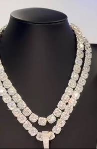 <b>Iced</b> <b>Out</b> Moissanite Tennis <b>Chain</b> Necklace 925 Sterling Silver Rhodium Plated Unisex Hip Hop Jewelry - Product Image 3