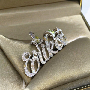 Completamente helado VVS Moissanite personalizado cualquier letra cursiva nombre moda rodio plateado oro rosa 925 plata esterlina encantos colgante regalo - Product Image 5