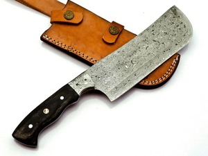 Couteau à hacher ambidextre en acier Damas forgé, artisanal, écologique, style Viking, 6-7,9 pouces, manche en bois Pakka, qualité industrielle - Product Image 5