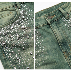 Pantalones Cortos de Mezclilla Desgastados para Hombre con Decoración de Diamantes de Imitación, Cintura Media, Estilo Casual de Verano, Fabricación de Ropa al por Mayor - Product Image 4
