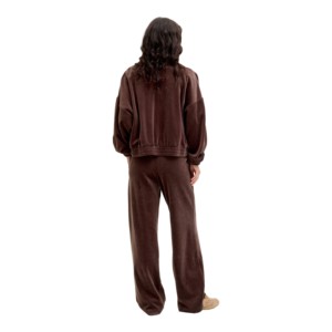 Pantalon large en molleton marron pour femme, taille élastique, coupe ample, longueur intégrale, couleur unie, décontracté, pour l'automne - Product Image 2