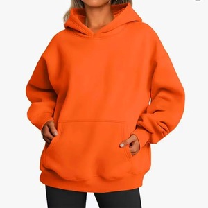 Oversized <b>Orange</b> Hooded <b>Sweatshirt</b> Unisex Fleece Long Sleeve Solid Color Pocket Design Autumn Wear - Product Image 1