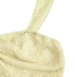 Chemisier élégant en dentelle unie pour femme, style caraco, avec nœud sur le devant, sans bretelles, coupe peplum, chic et décontracté pour l'été et les soirées, taille XL - Product Image 3