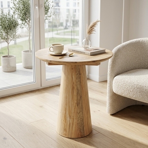 Rustic Solid Wood Round Dining <b>Table</b> Natural Timber Conical Pedestal Base Wooden <b>Bistro</b> <b>Bistro</b> <b>Table</b> Living Room Home Furniture - Product Image 2