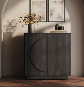 Buffet console d'appoint en bois gris foncé de style moderne du milieu du siècle, avec portes rondes sculptées, idéal pour hôtels et maisons (vente en gros) - Product Image 1