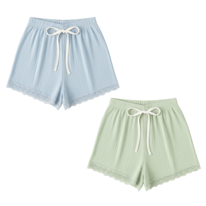 Shorts côtelés respirants pour femmes de haute qualité avec dentelle et cordon de serrage, en tissu doux, taille haute, pour l'été, commande en gros, fournisseur - Product Image 1