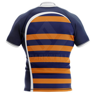 Maillot court personnalisé pour homme, bleu marine et orange rayé, imprimé par sublimation, 100 % polyester, respirant, anti-humidité, séchage rapide - Product Image 2