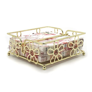<b>Grid</b> Design Iron <b>Metal</b> Silver Napkin Basket With Floral Carving Adding Beauty To Dining Spaces And Interior Home Decor - Product Image 5