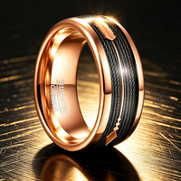 Bague en carbure de tungstène avec incrustation texturée noire et motif flèche, alliance bicolore de 8 mm pour homme, bijoux pour homme en gros