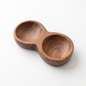 Plateau à sauce en bois en forme de 8 de 15 cm, fait main, en bois naturel, double plateau à condiments - Product Image 1