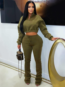 Conjunto de chándal de forro polar para mujer, sudadera corta con media cremallera y pantalones jogger, conjunto de 2 piezas, ropa deportiva informal, traje de descanso, atuendo de invierno - Product Image 4