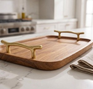 Plateau de service et de rangement en bois irrégulier fait main, plateau artistique pour le petit-déjeuner, le café et les boissons, idéal pour les maisons, les mariages et les restaurants - Product Image 2