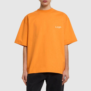เสื้อยืดโอเวอร์ไซส์ผู้ชาย สีส้ม ผ้าฝ้าย แขนสั้น คอกลม ลำลอง สีพื้น พิมพ์ลายโลโก้ด้านหน้า ผ้าเจอร์ซีย์ - Product Image 1