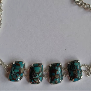 Pulsera de Plata de Ley con Turquesa, Joyería Hecha a Mano con Piedras Preciosas, Diseño Elegante para Mujer, Venta al Por Mayor para Exportación - Product Image 1