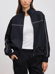 Custom Black Women's Piping <b>Track</b> <b>Jacket</b> & Pant 2 Pieces Women's Tracksuits Cotton Blend Breathable Streetwear Women Sweat Suit - Product Image 4