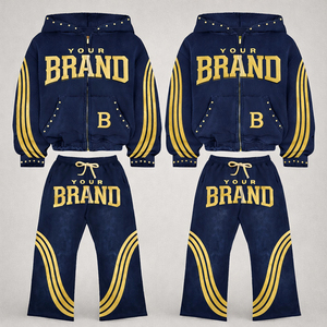 Wholesale Custom Logo Mens Navy Blue Tracksuit <b>Set</b> Hoodie & Jogger Pants Sportwear Casual Streetwear Sweat Suit Wholesale - Product Image 2