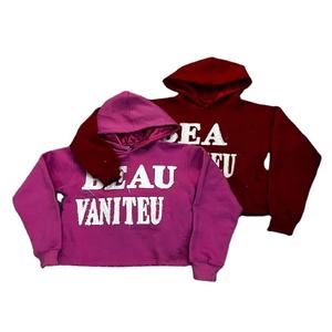 Sudadera con capucha de talla grande personalizada con bordado de socorro pesado 100% algodón de gran tamaño Boxy Cropped Acid Wash Vintage - Product Image 1