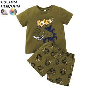 Ensemble de vêtements pour garçons, 2 pièces, tenue décontractée, t-shirt et short, 100% coton, imprimé animal, OEM ODM, vente en gros - Product Image 5