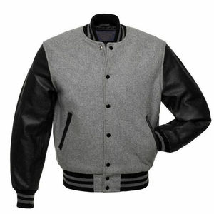 Chaqueta Universitaria de Manga Larga Estilo Urbano para Hombre con Frente de Cuero Genuino, Lana Transpirable y Logotipo Personalizado - para Verano e Invierno - Product Image 1