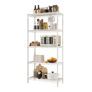 FCH Matte White Iron 74*34*150cm Five-Layer Display Stand Adjustable Feet and Layer Spacing Sleek and Practical Shelving Unit - Product Image 3