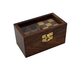 Handcrafted Indian Rosewood Puzzle Box Set of 2 Wooden Brain Teaser Games Glass Lid Storage Gift Box - Product Image 1