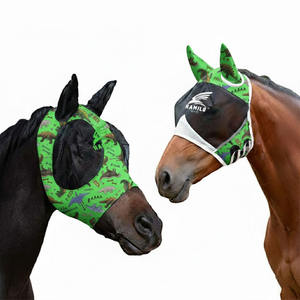 Masque anti-mouches pour chevaux, doux, extensible, protection UV, confortable, avec oreilles, respirant, élastique, avec couvre-yeux en maille - Product Image 2