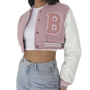 Veste universitaire courte personnalisée pour femme, style baseball, veste de lycéenne, veste bomber courte OEM ODM, manteaux pour femme - Product Image 1