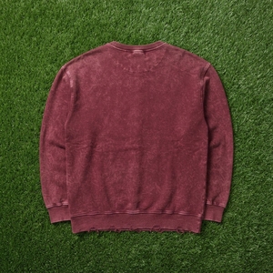 Sweat-shirt à col rond pour homme, couleur bordeaux, effet délavé, imprimé graphique, manches longues, ourlet déchiré, style streetwear décontracté - Product Image 5