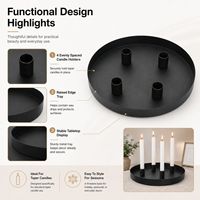 Bandeja Portavelas Redonda de Metal Negro al por Mayor con Cuatro Portavelas Cónicos para Decoración de Mesa de Adviento y Navidad