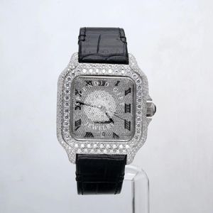 Elegante Reloj de Cuarzo para Hombre con Cierre de Diamantes, Correa de Plata y Moissanita, Caja Cuadrada de Acero Inoxidable, Correa de 15 mm, Joyería de Lujo - Product Image 1