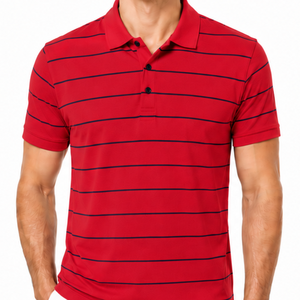 Classic <b>red</b> <b>Men's</b> Polo Shirt with black Pinstripe Thin Horizontal Stripe Short Sleeve Collared Tee shirt - Product Image 2