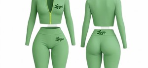 Conjunto Deportivo de Dos Piezas Personalizado para Mujer, Top Corto de Manga Larga con Cierre y Pantalones Acampanados de Cintura Alta, Tejido de Punto, Spandex, Poliéster, OEM, ODM - Product Image 3