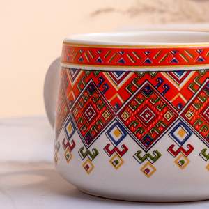 Alluring Japandi Style Glazed <b>Ceramic</b> Tea Cup Set of 6 400ml Capacity Microwave Safe Saucers <b>Lids</b> Featuring Unique Pattern Logo - Product Image 2