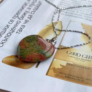 Collier pendentif cœur en Unakite naturelle, sculpté et poli, bijou en pierre de guérison pour l'équilibre émotionnel et l'harmonie des chakras au quotidien - Product Image 4