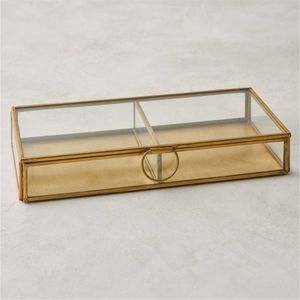 Luxury Gold Brass Glass Jewelry Box Clear Geometric Decorative Keepsake Organizer <b>Case</b> for Ring <b>Earring</b> Watch Display Storage - Product Image 6