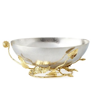 Traditional Organic <b>Twig</b> Gold Leaf Design Metal Serving Bowl Polished Finish Glam Style for Food Serving Gifting Use - Product Image 1